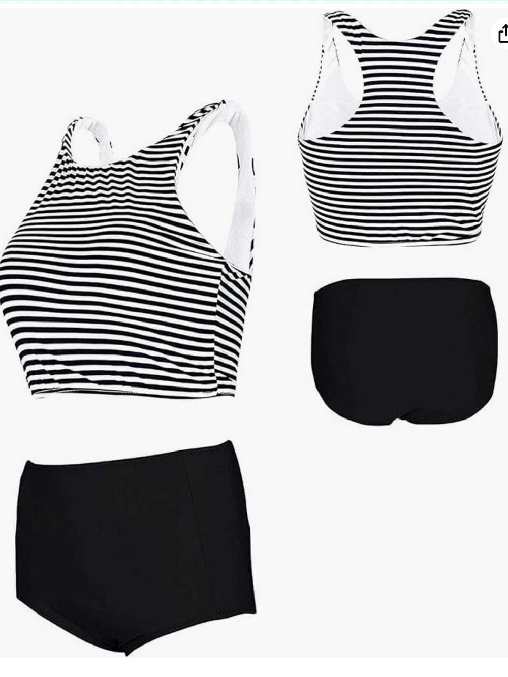 Striped Black & White High Neck Tankini Set